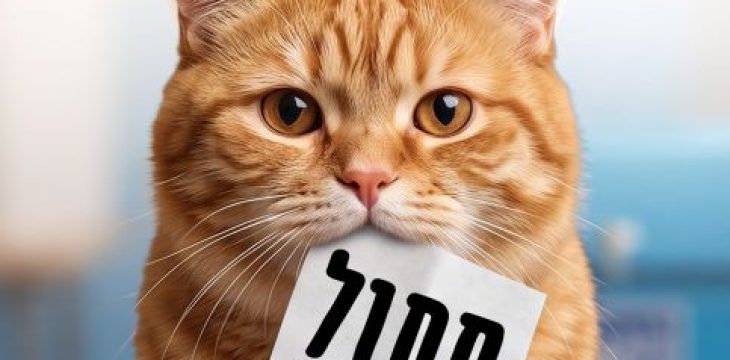 חתול ג'ינג'י אוחז בפיו פתק